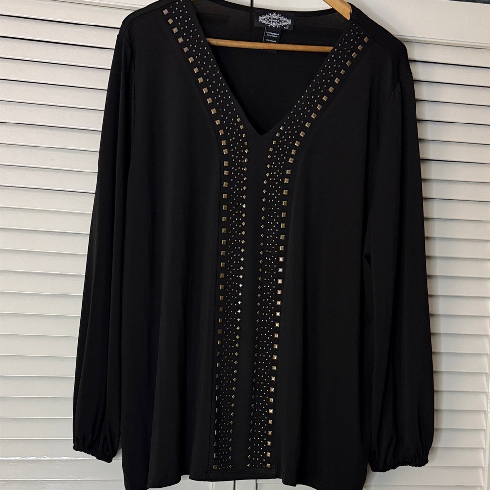 Elegant Black Blouse with Gold Accents